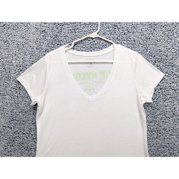 True Religion V Neck T Shirt Size LG Slim Fit Y2K Graphic Print Preppy White - Picture 3 of 11